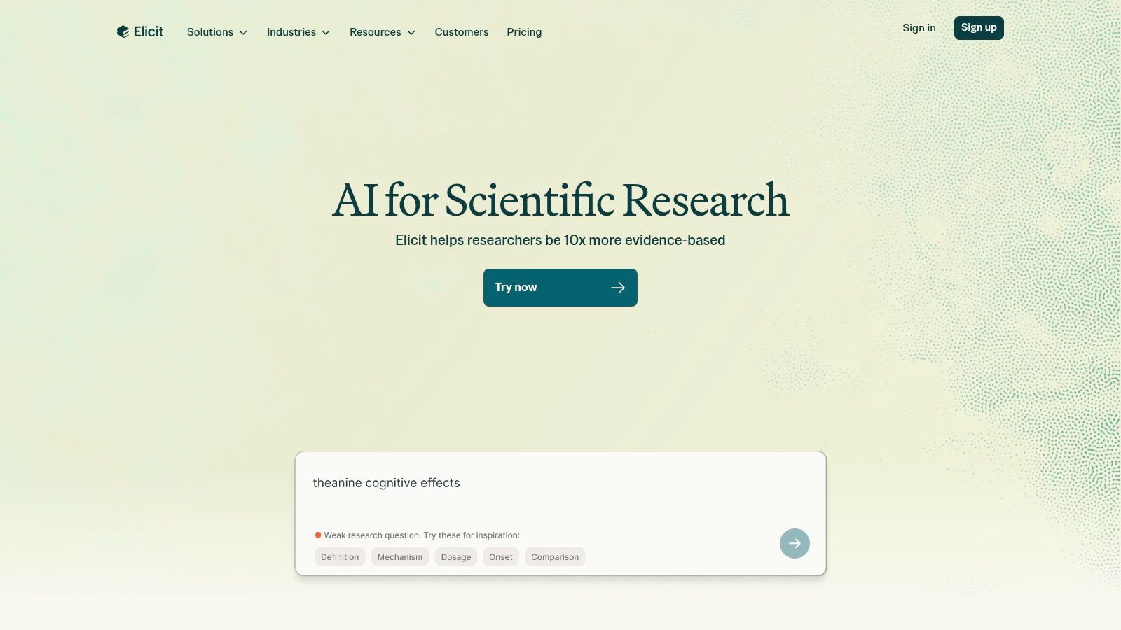 Elicit's interface showing a structured table for extracting information from research papers.