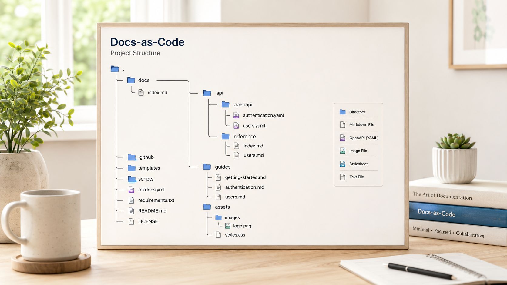 A visual guide illustrating a project structure template for documenting APIs in a modern tech environment.