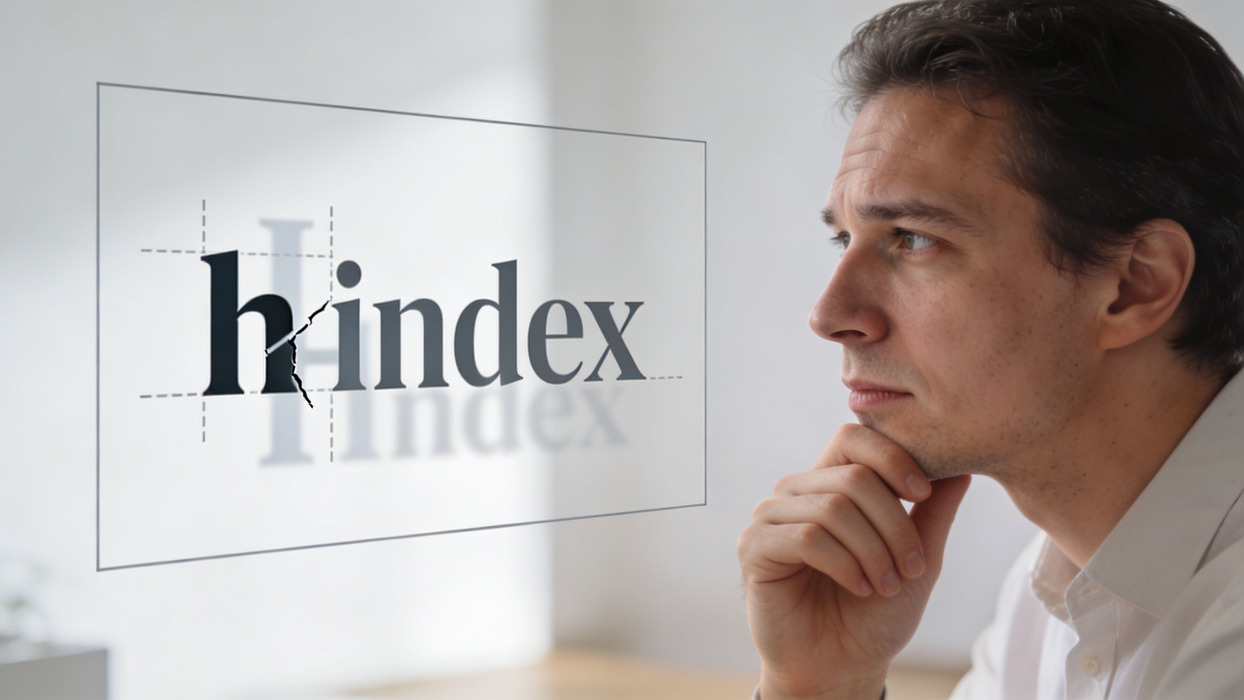 A professional man thoughtfully considering the h-index metric for academic research and publication impact.
