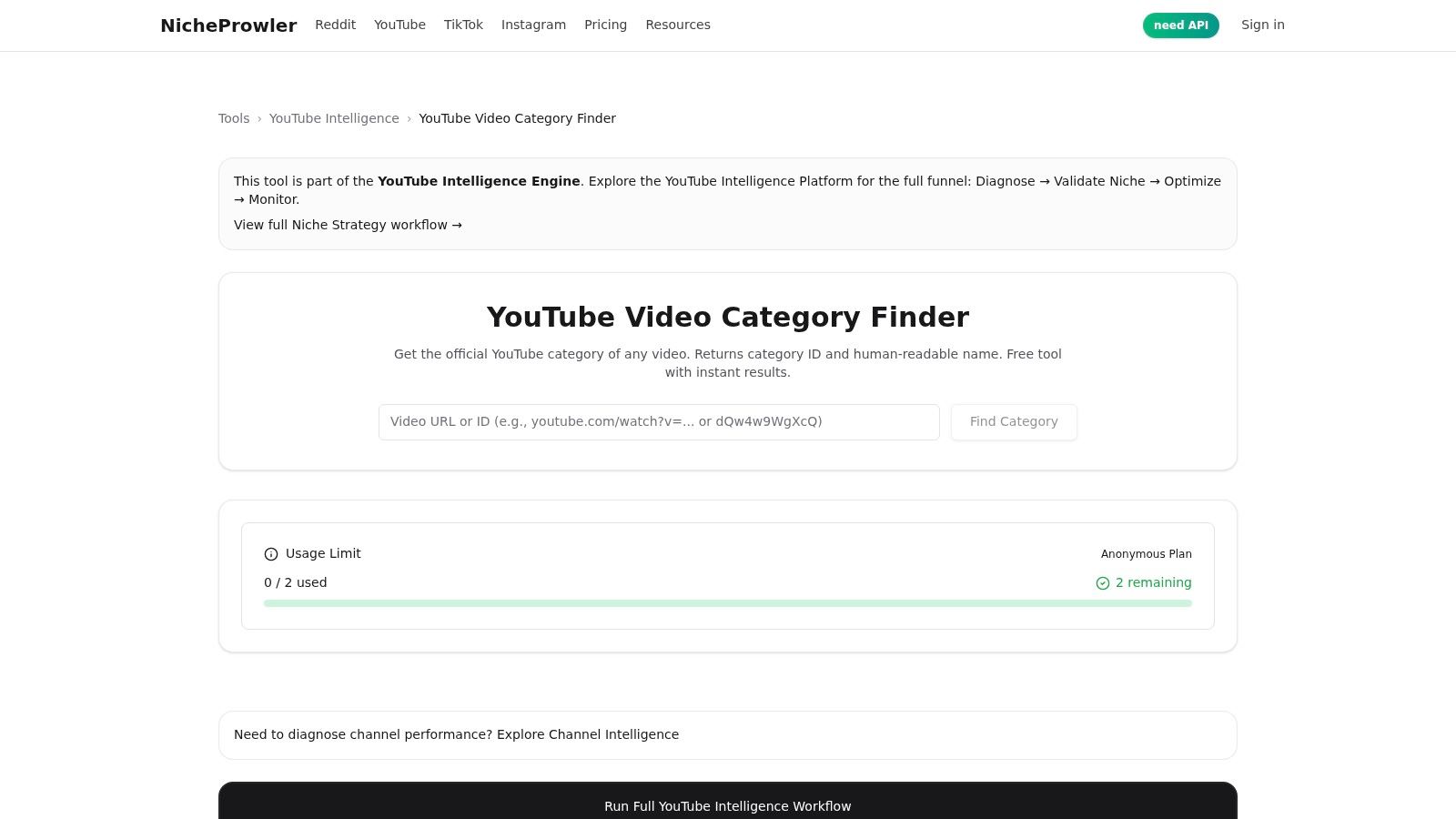 NicheProwler, YouTube Video Category Finder (Free utility)