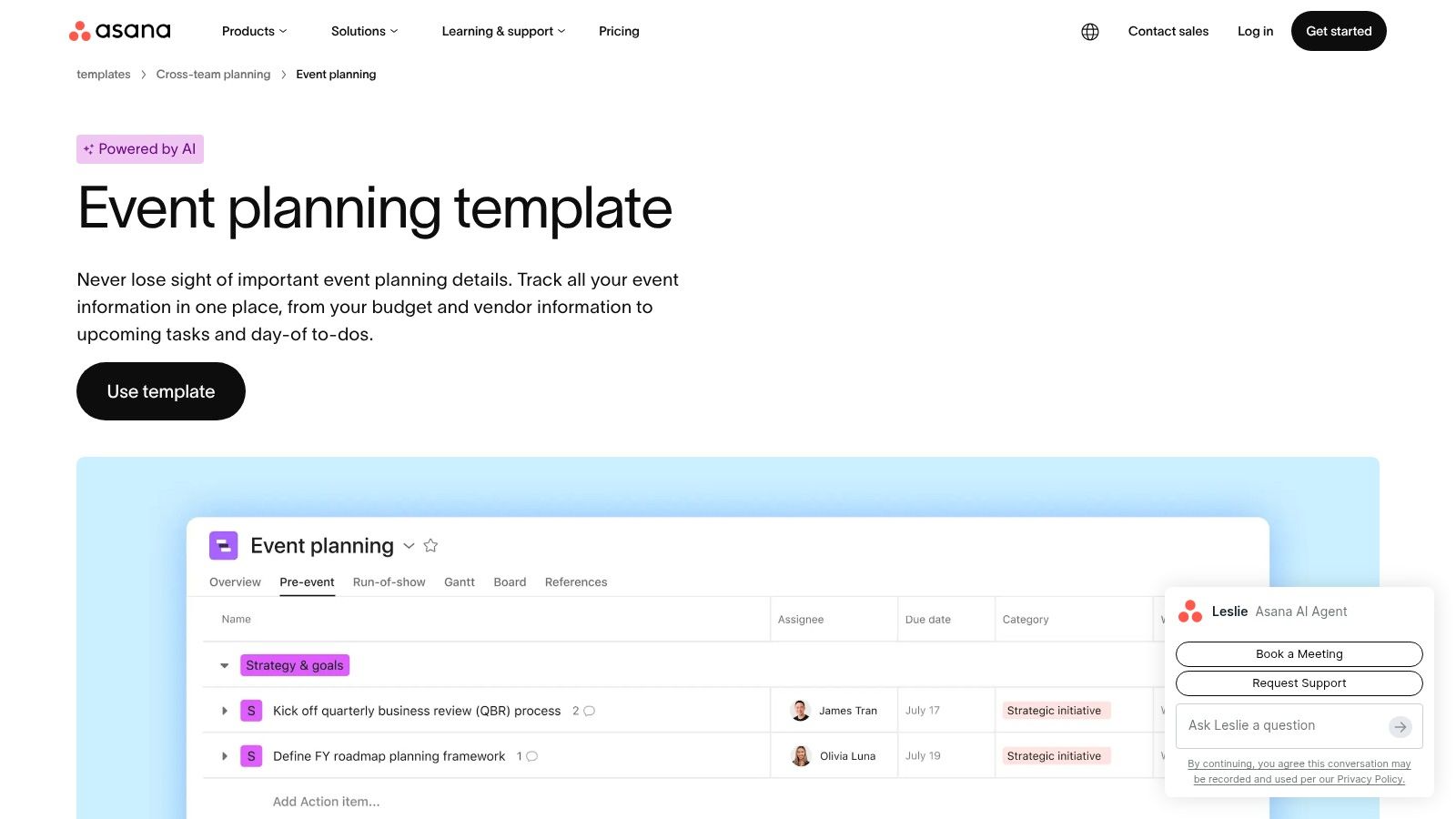 Asana, Event Planning and Schedule Templates