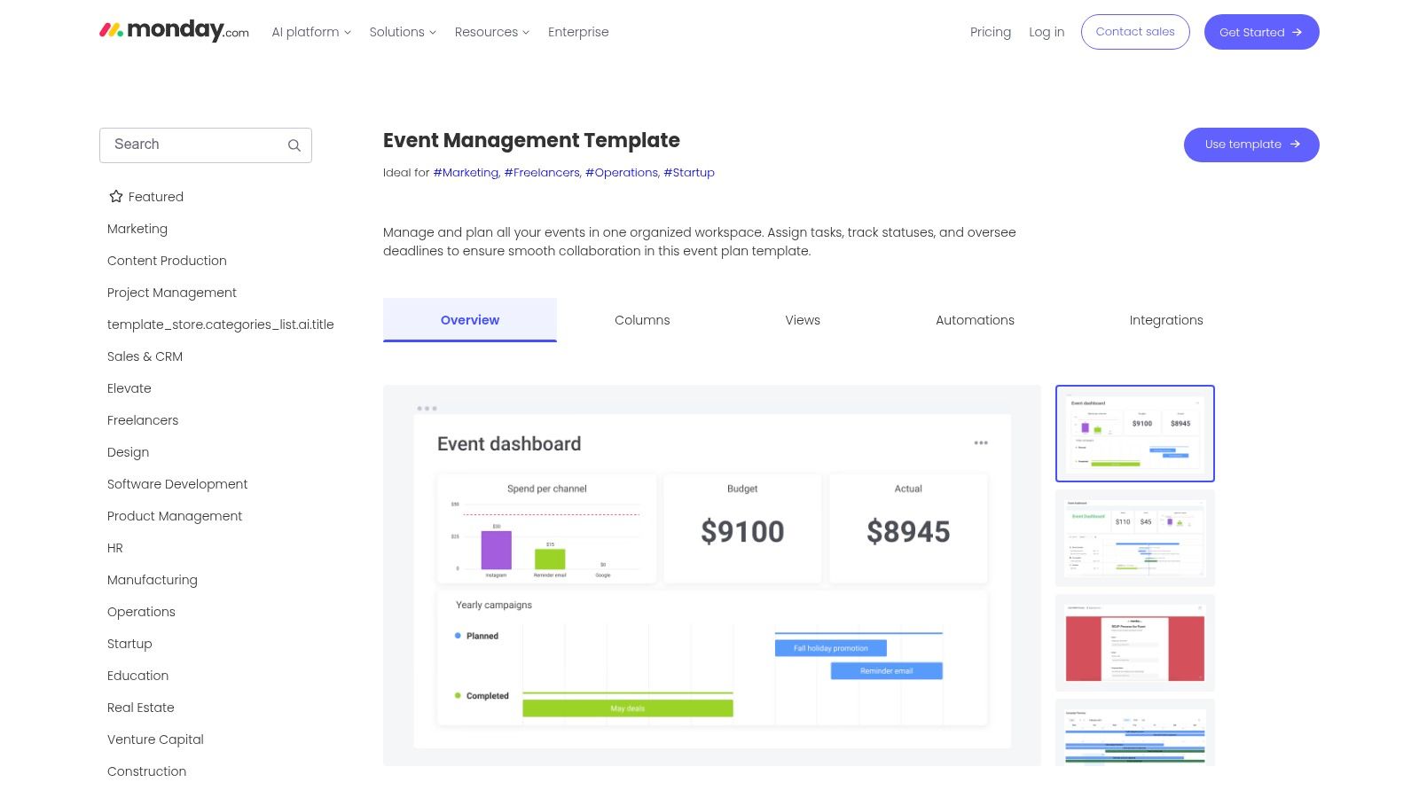 monday.com, Event Management Template