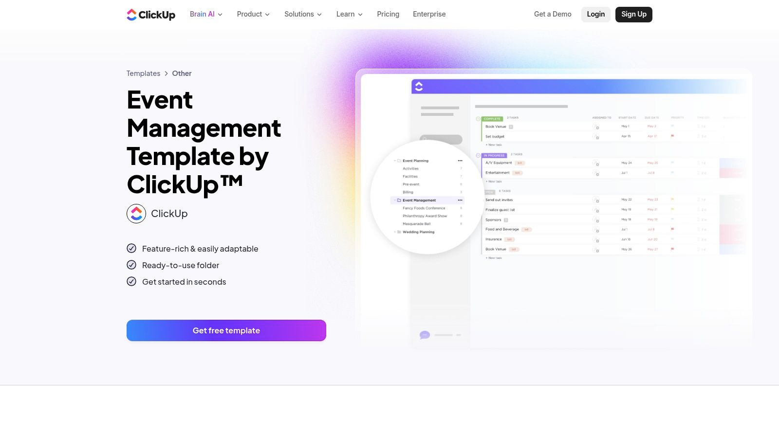 ClickUp, Event Management Template