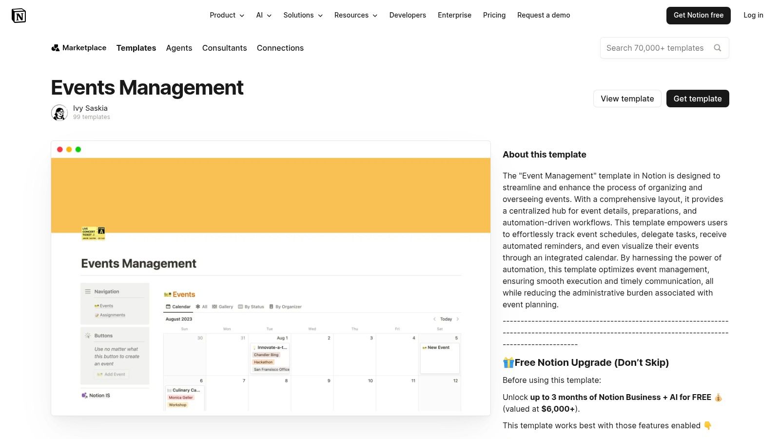 Notion, Events Management Template