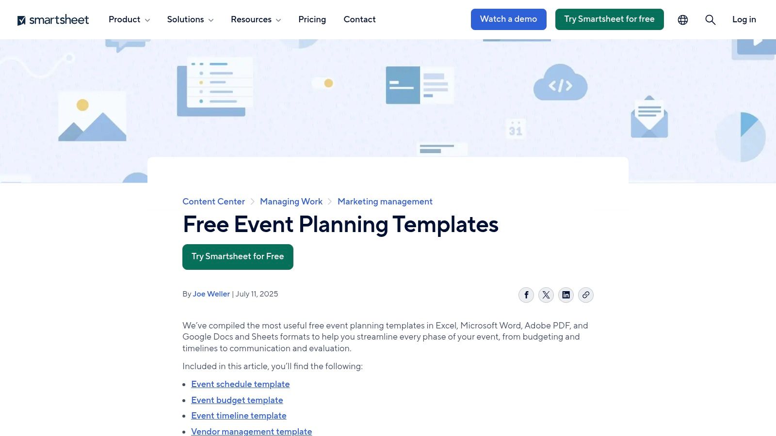 Smartsheet, Event Planning Template Set