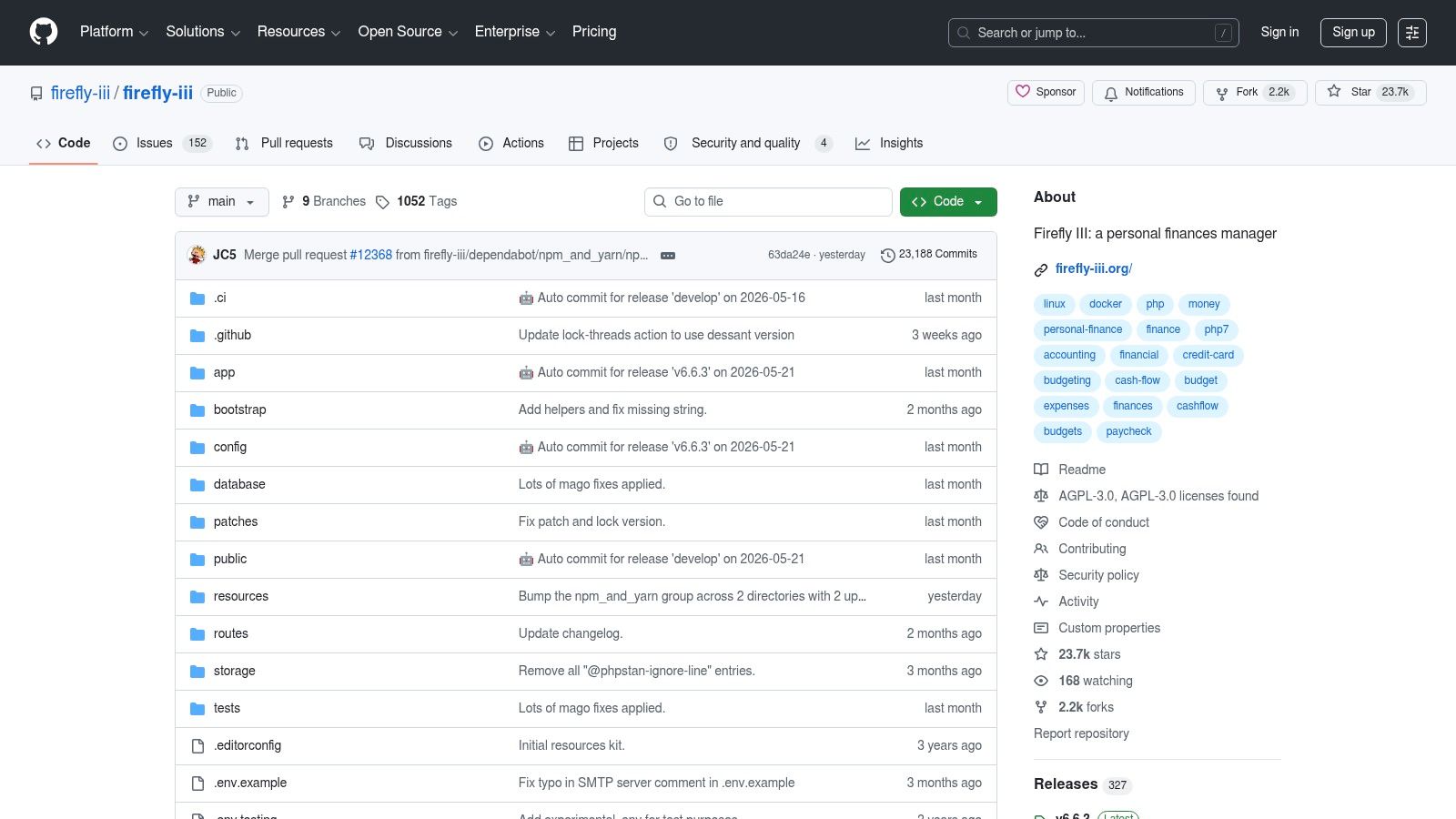 Firefly III (Open-source, self-hosted personal finance)