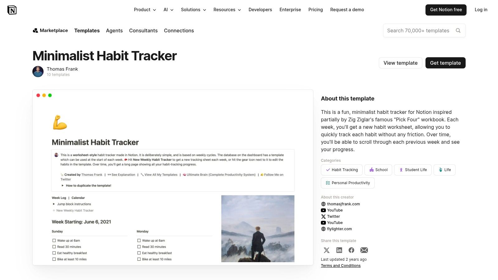 Minimalist Habit Tracker by Thomas Frank (Notion)