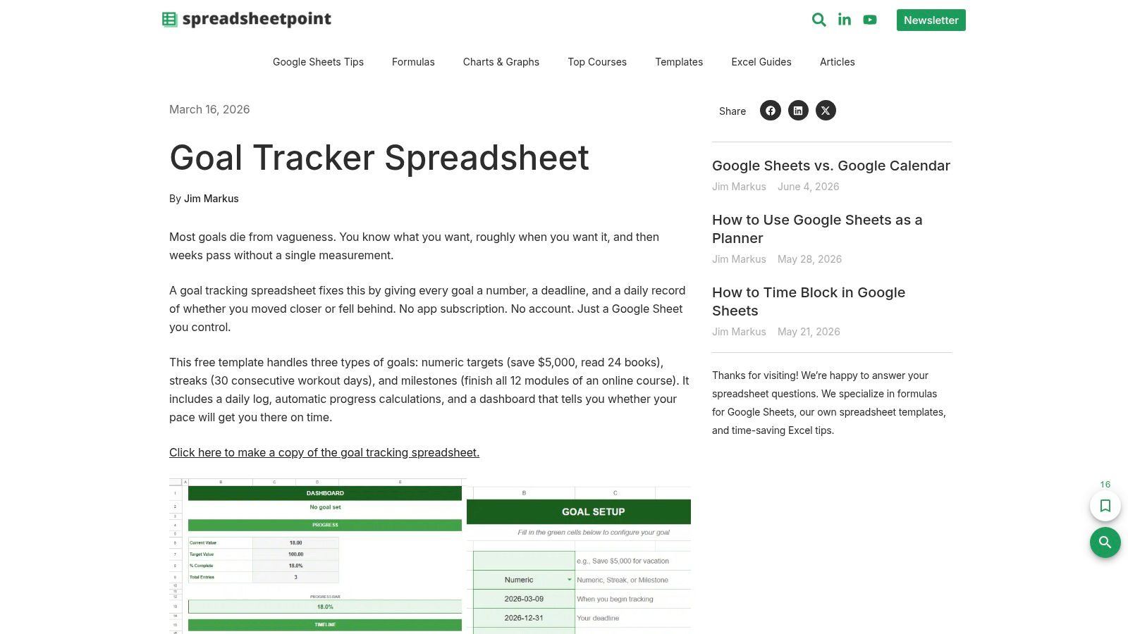 SpreadsheetPoint Goal Tracker (Sheets) with Habit Mode