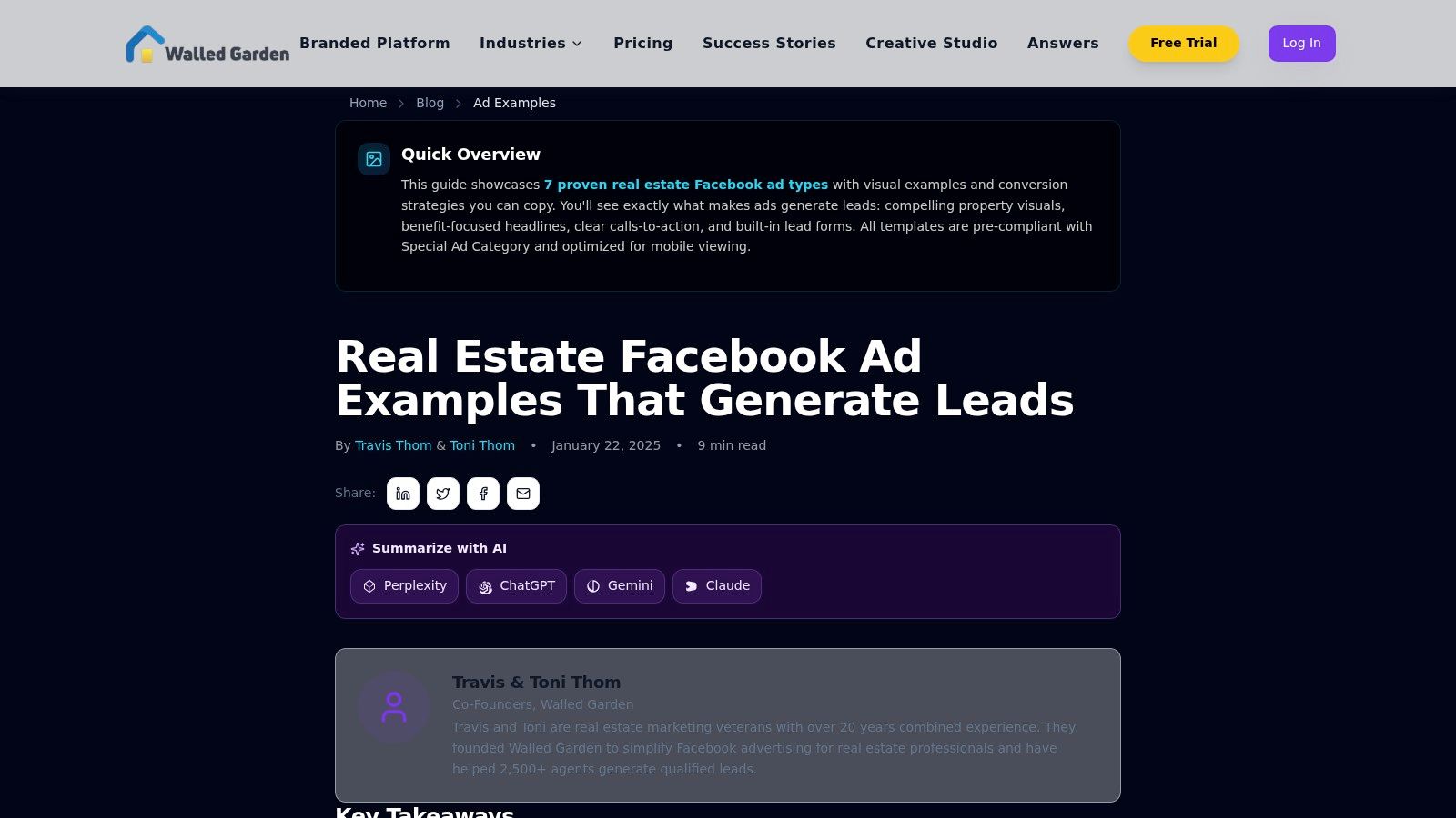 Walled Garden HQ – Real Estate Facebook Ad Examples (by Travis Thom)