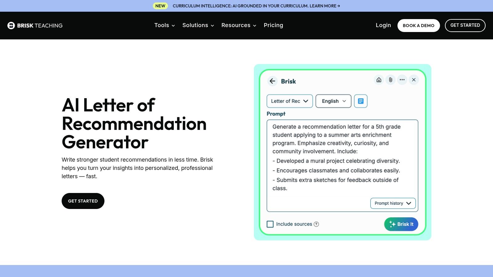 Brisk Teaching – AI Letter of Recommendation Generator