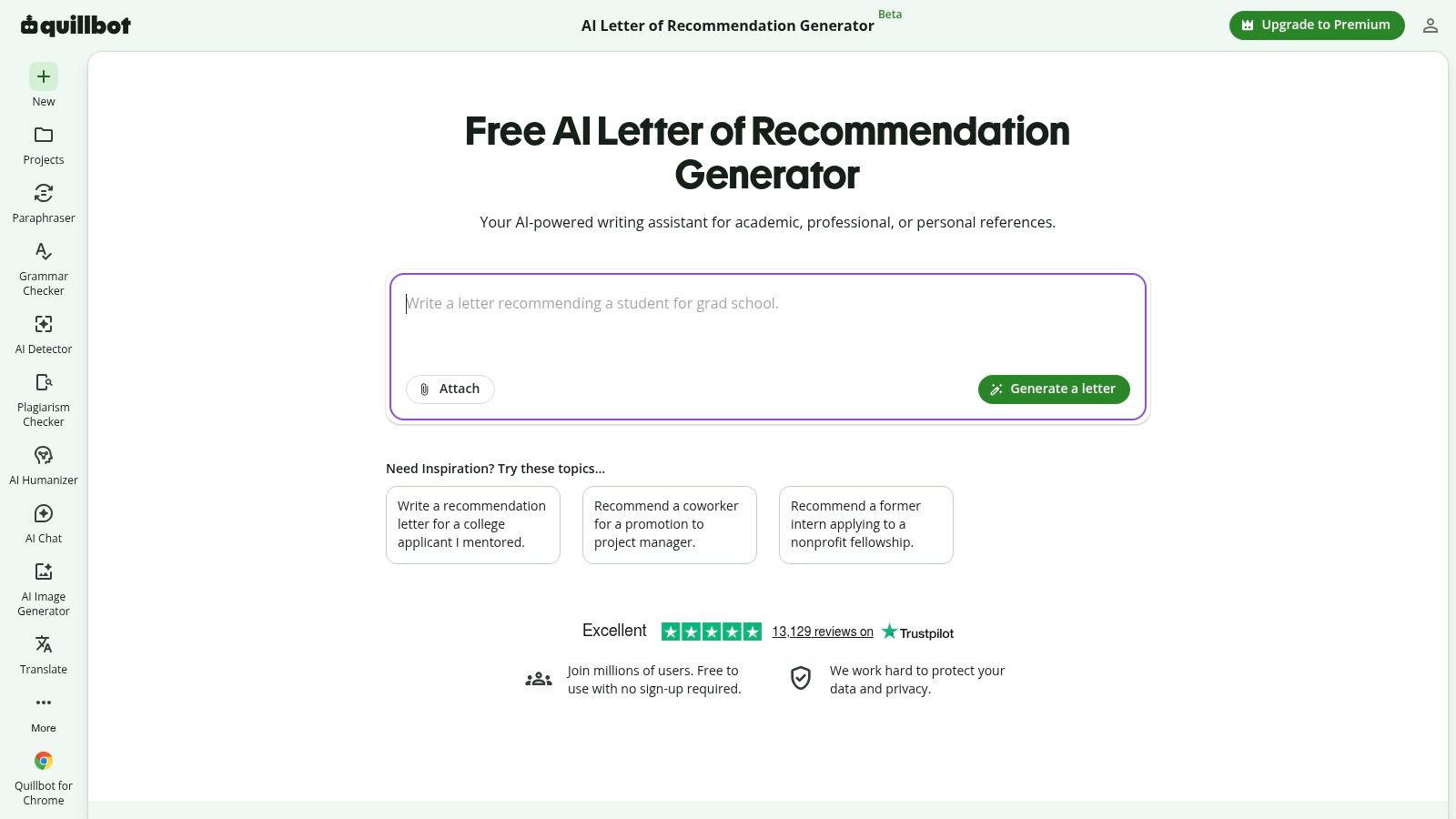 QuillBot – AI Letter of Recommendation Generator