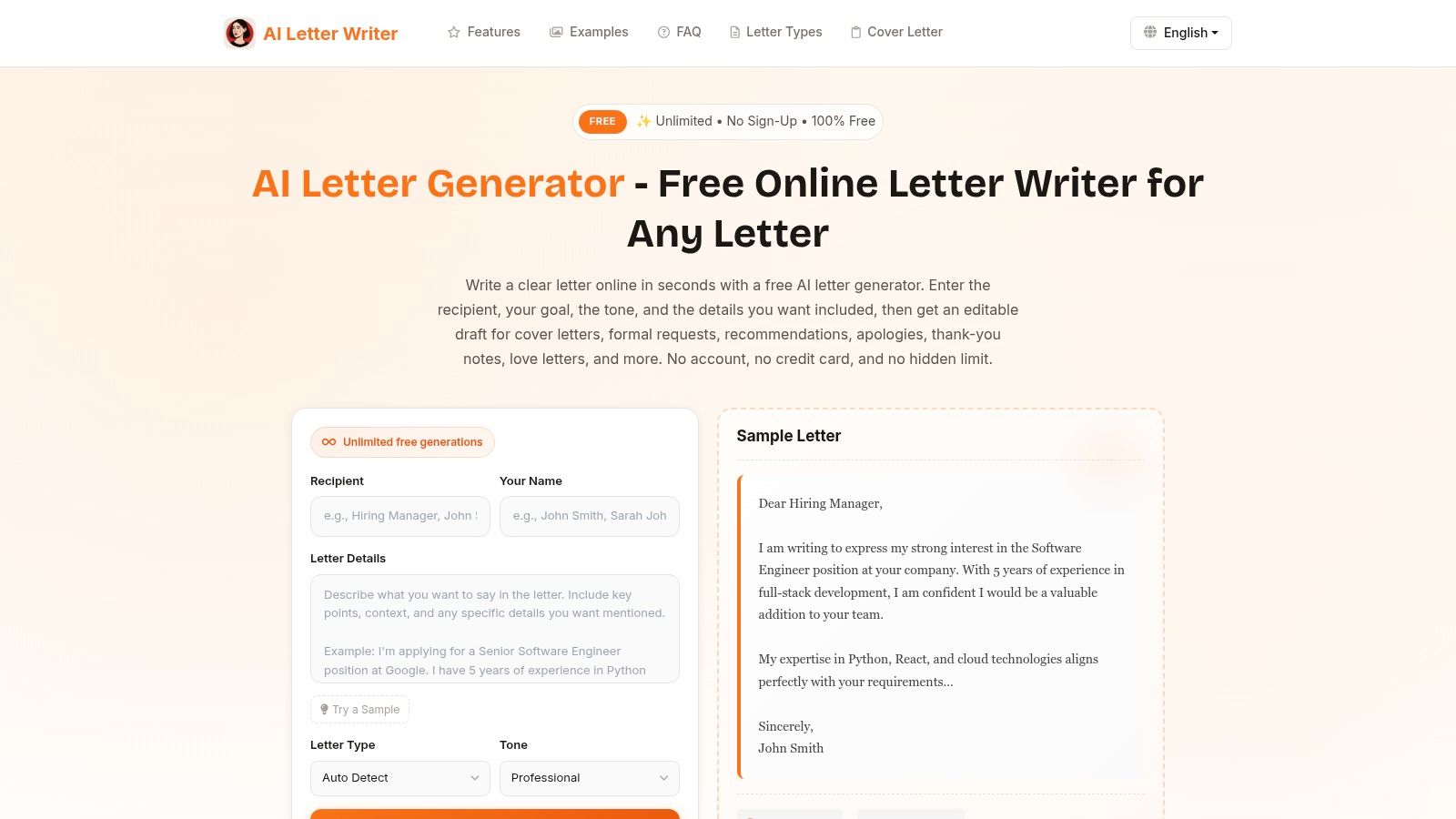 AI Letter Writer (ailetterwriter.org) – Reference/Recommendation Letter Maker
