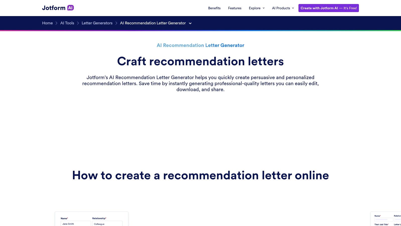 Jotform – AI Recommendation Letter Generator