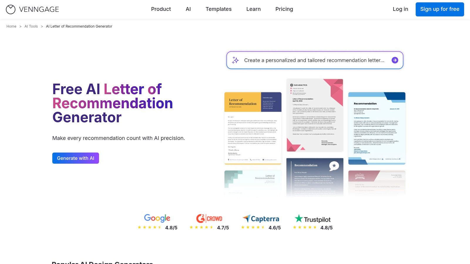 Venngage – AI Letter of Recommendation Generator