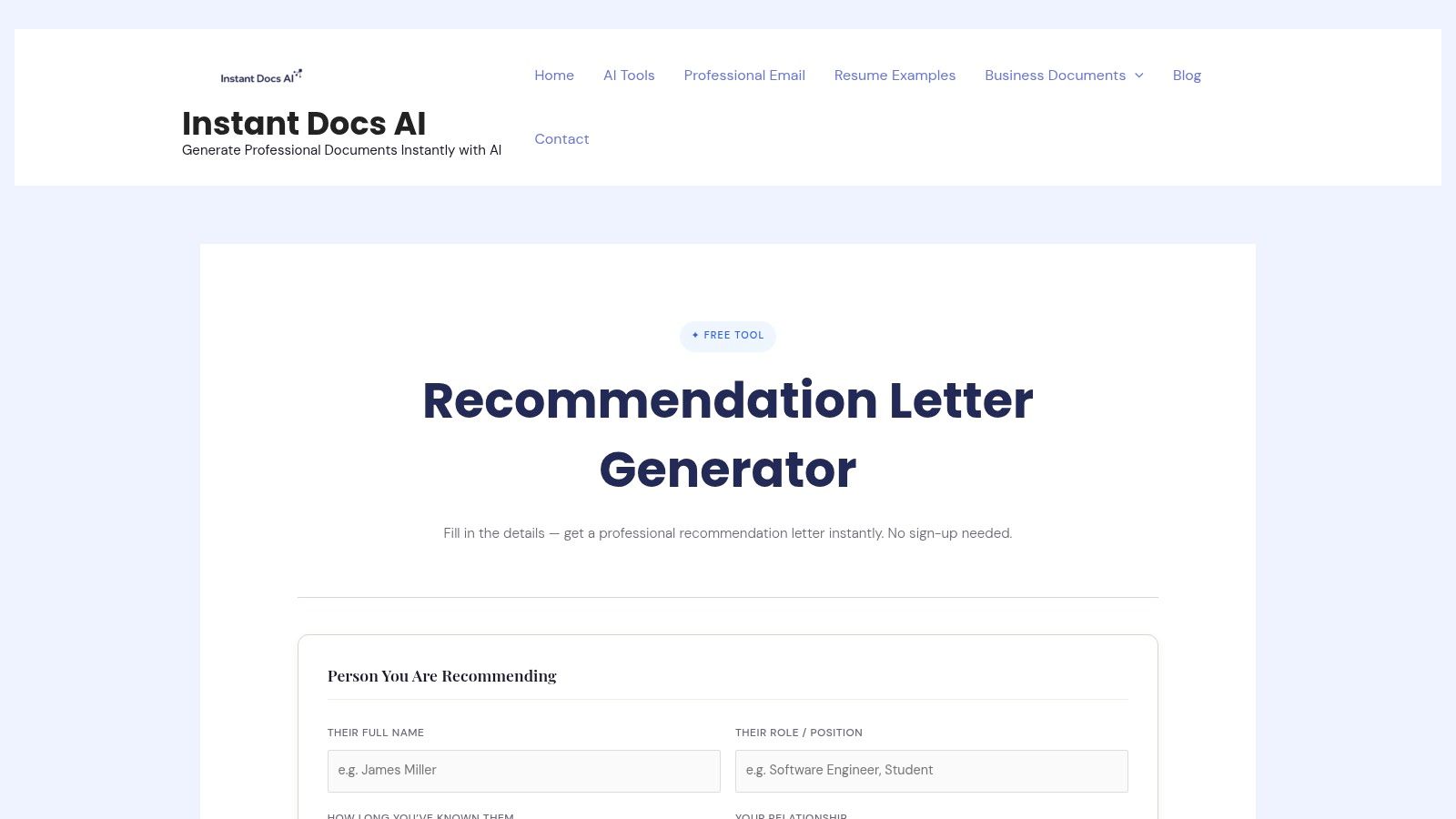 InstantDocsAI – Recommendation Letter Generator