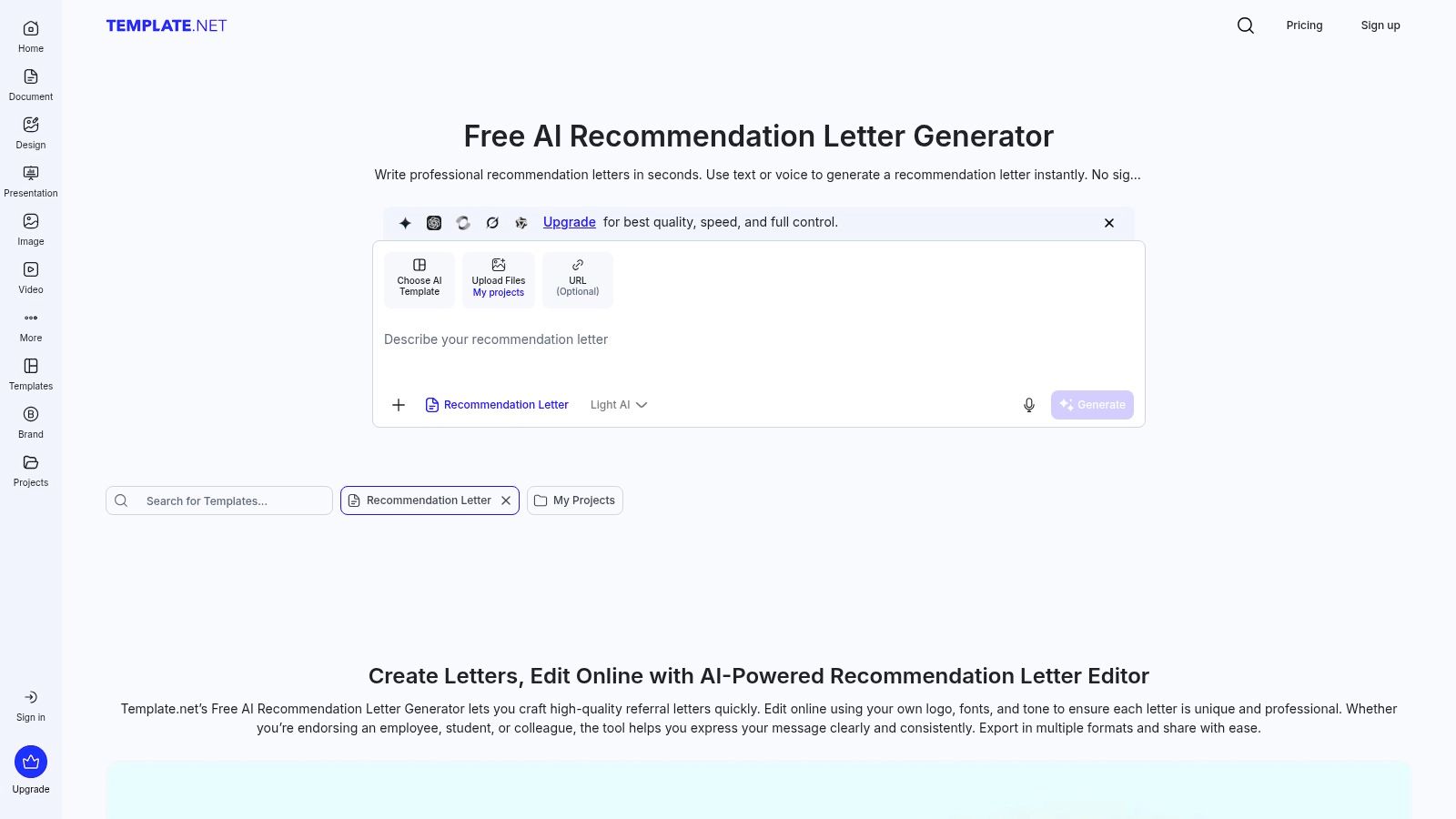 Template.net – Free AI Recommendation Letter Generator